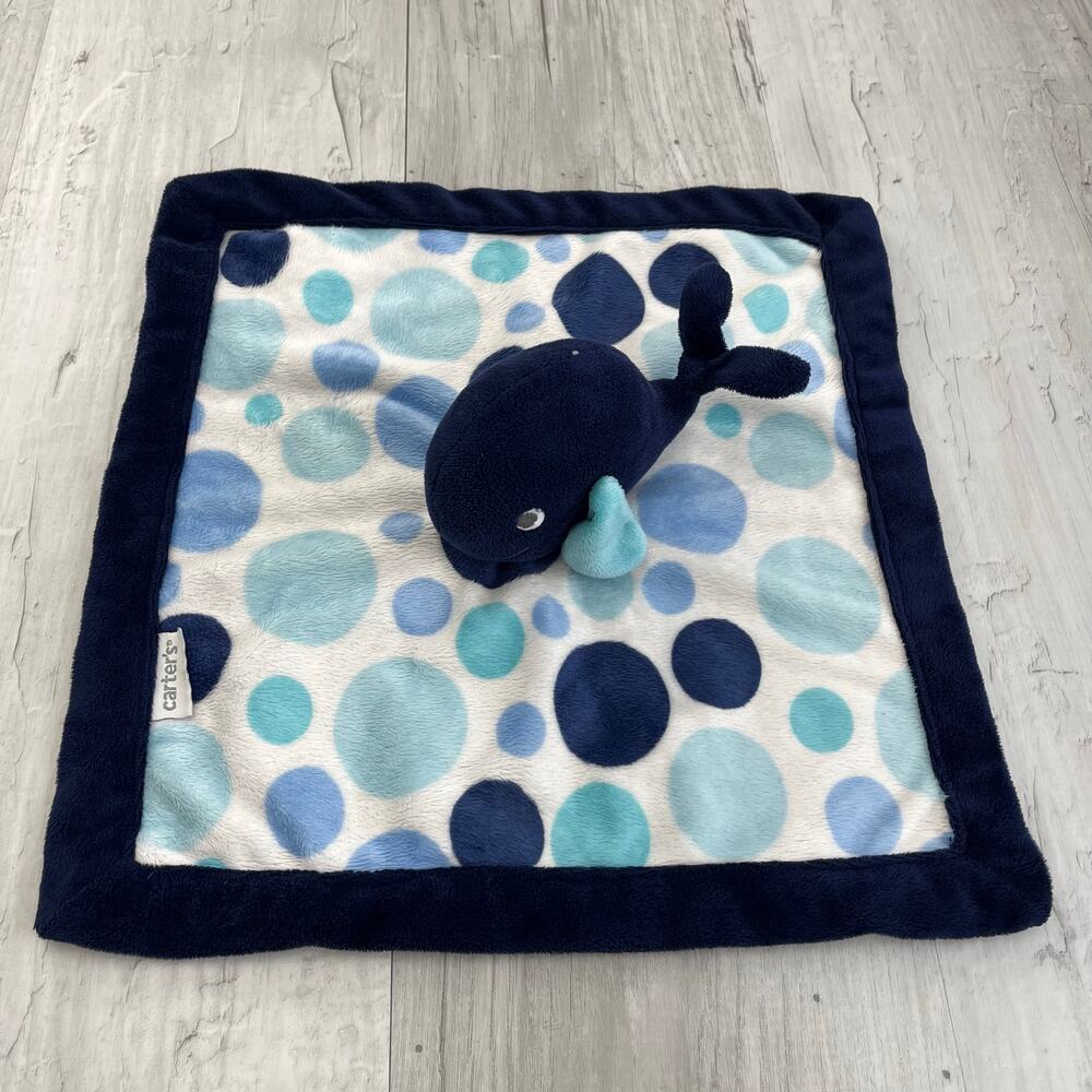 Carter's Blue Whale Security Blanket Navy Aqua Polka Dot Baby Lovey Replacement